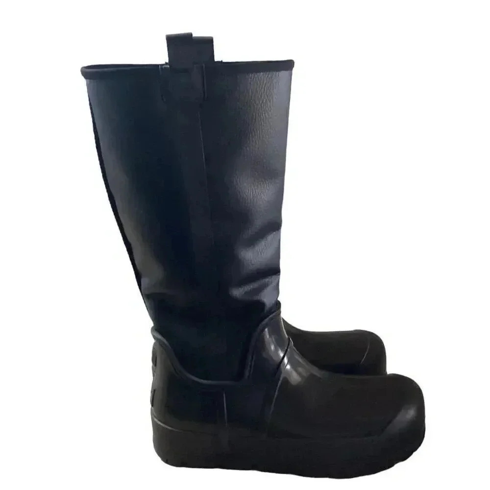 UGG Raincloud Tall Womens 8 39 Waterproof Rubber Boots Shoes Black Pull On NEW - Picture 4 of 10